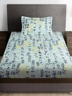 Story@home Arena Grey & Blue Floral Printed 180 TC Bedsheet & Pillow Covers - Distacart