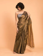 Suta Black Gold Woven Design Zari Pure Linen Saree - Distacart