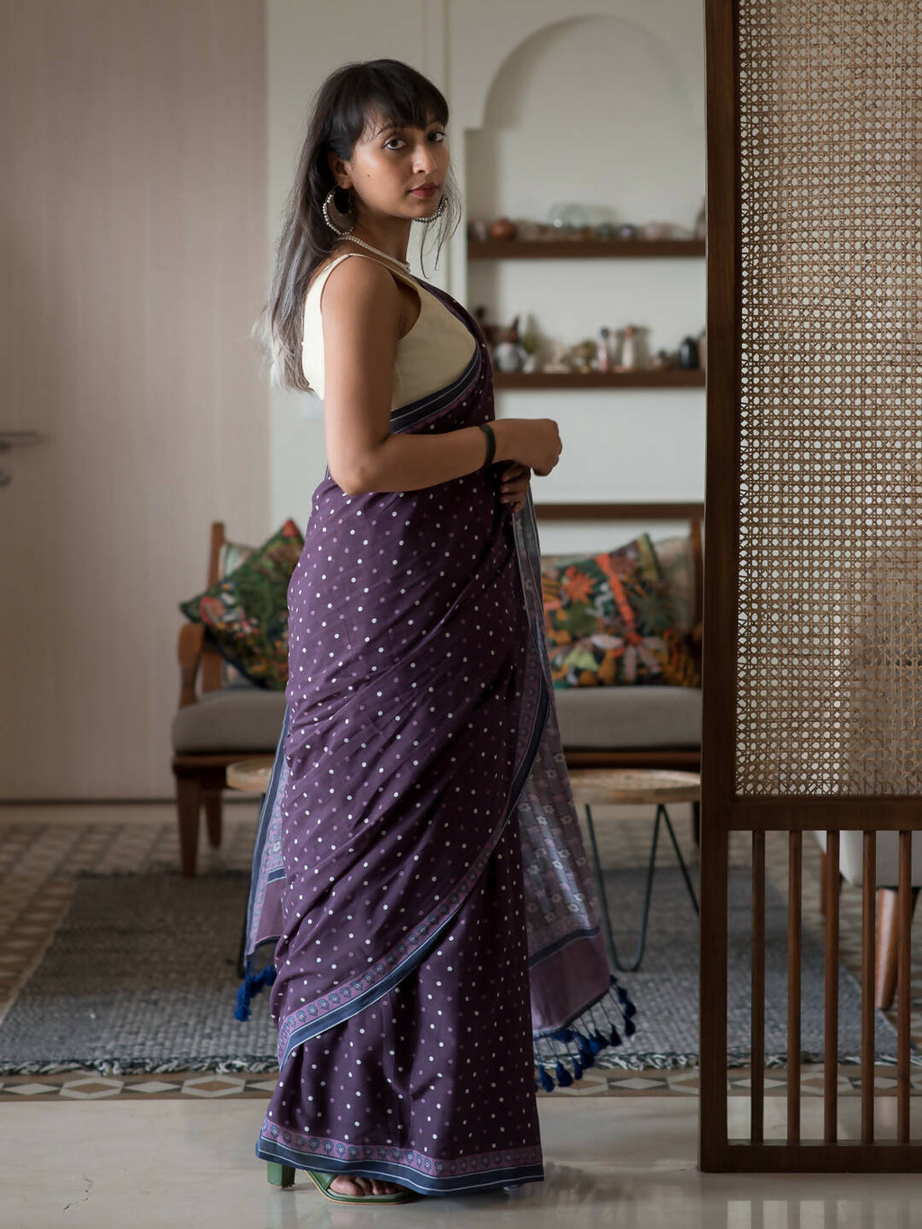 Suta Purple Polka Dots Pure Cotton Saree - Distacart