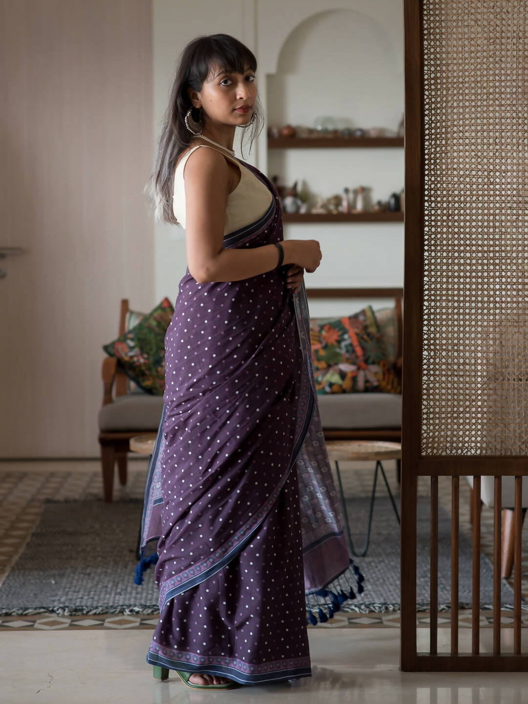 Suta Purple Polka Dots Pure Cotton Saree - Distacart