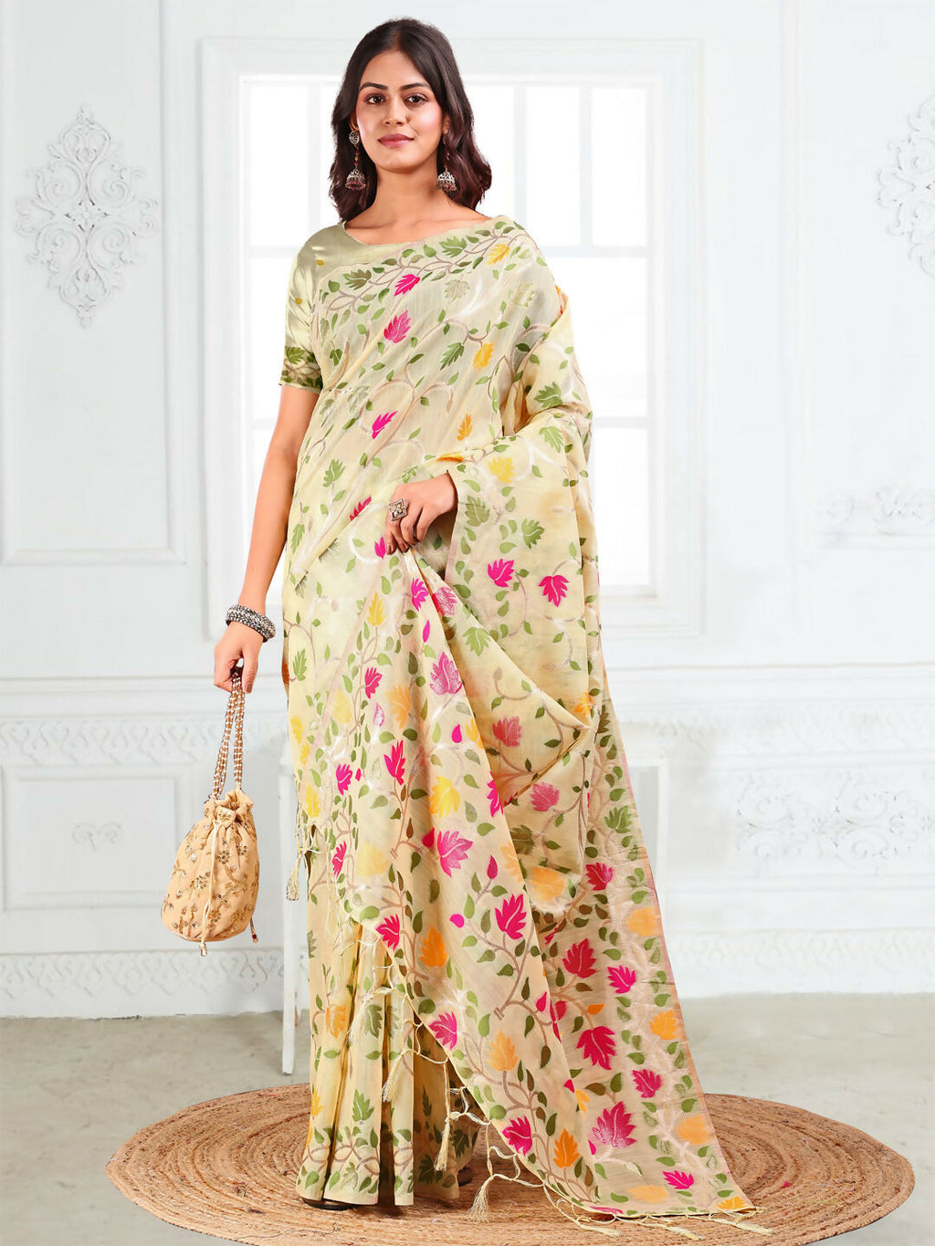 Shree Shyam Fashion Linen Cotton Off White Saree - Distacart