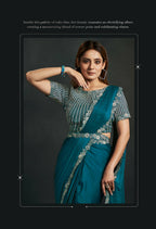 Blue Satin Silk Crepe Cord Sequence & Thread Embroidered & Stone Work Saree - Moh-Manthan Royal Enigma