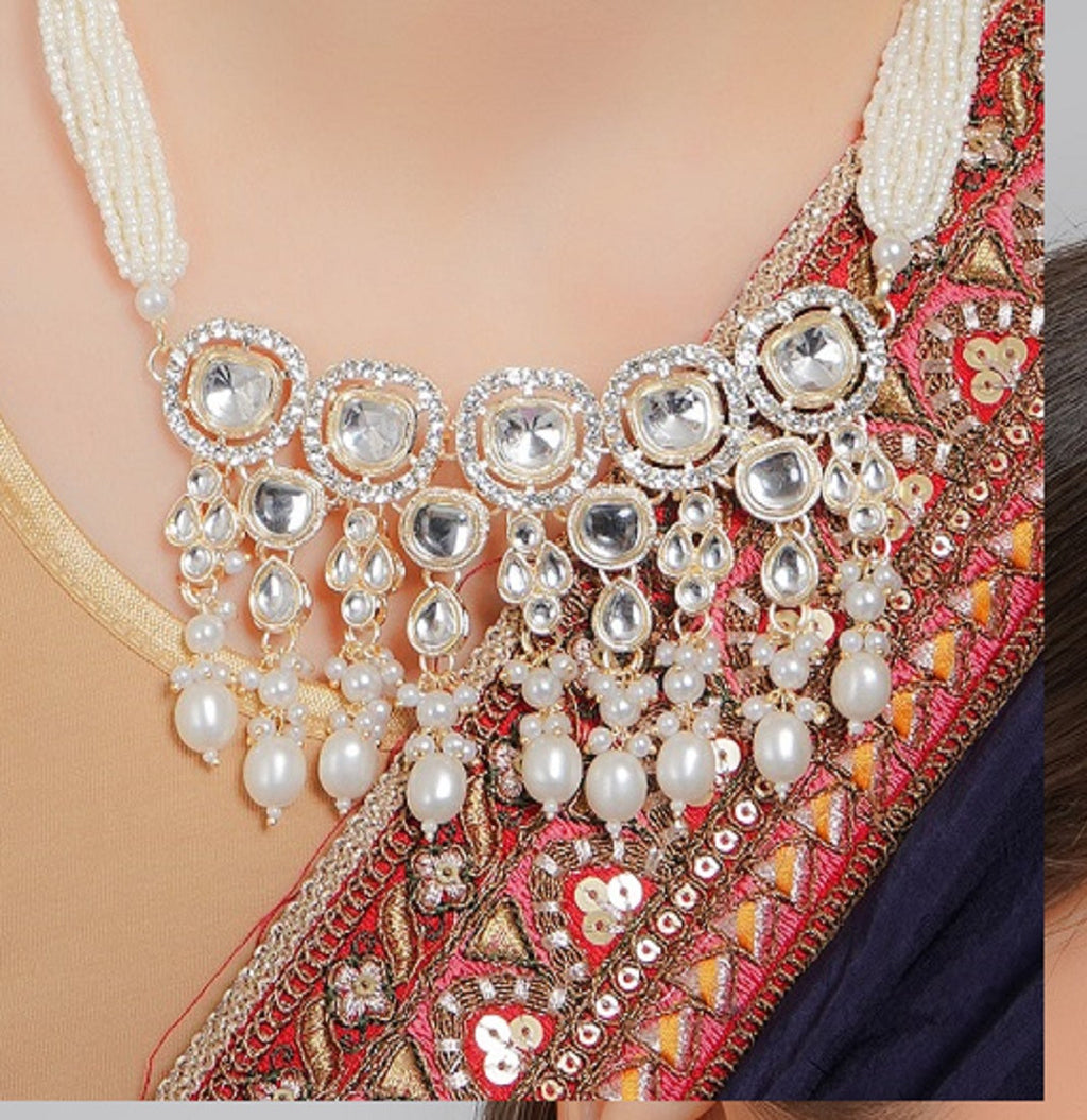 Divisha Alloy Gold-plated White Artificial Pearl Jewellery Set