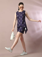 Myshka Women's Blue Printed Round Neck Party Top With Shorts Co-ord set