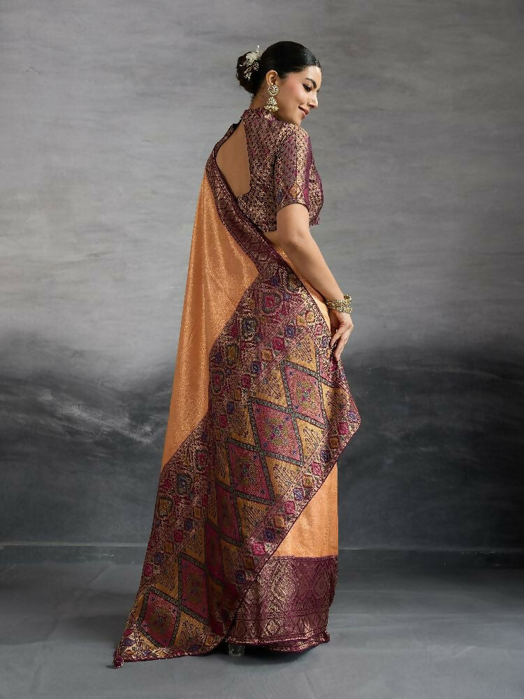 PR Fashion Coffee Kanjivaram Soft Silk Kadiyal Pattern Double Zari Woven Patta, Meenakari Woven Pallu Saree