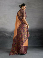 PR Fashion Coffee Kanjivaram Soft Silk Kadiyal Pattern Double Zari Woven Patta, Meenakari Woven Pallu Saree