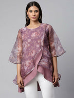 Ahalyaa Women Mauve Organza Digital Printed Tunic - Distacart