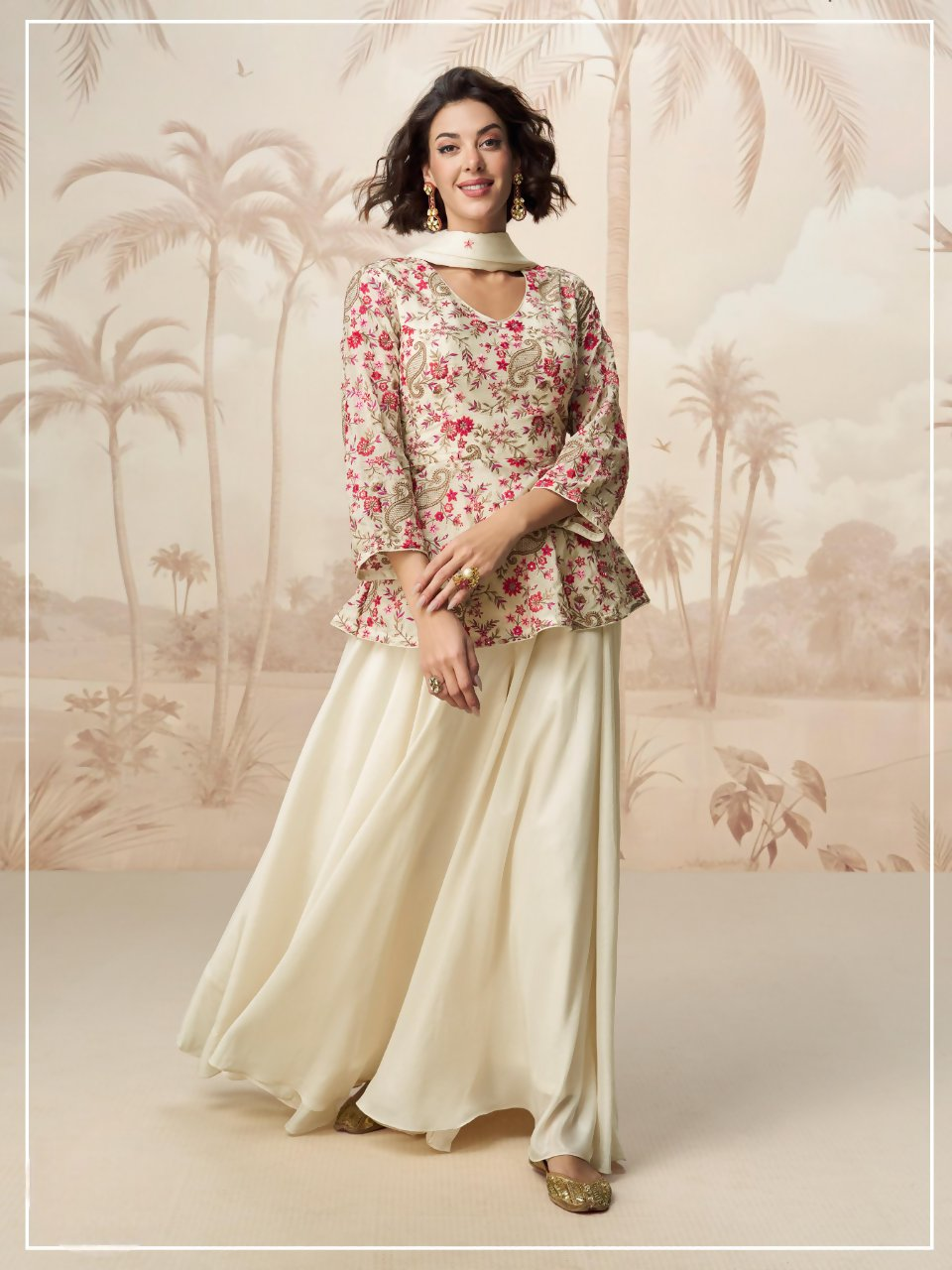 Anaita Cream Chiffon Embroidered With Sequins Work Salwar Suit - Distacart