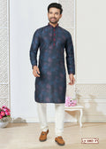 Joban Fashion Men's blue Cotton printed Kurta Pyjama set