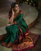 DEIANA'S Beautiful Designer Golden zari Soft Lichi Silk Saree - Green