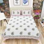 Paisley Hand Block Printed Double 90x108 Inches Bedspread with 2 Pillow Covers