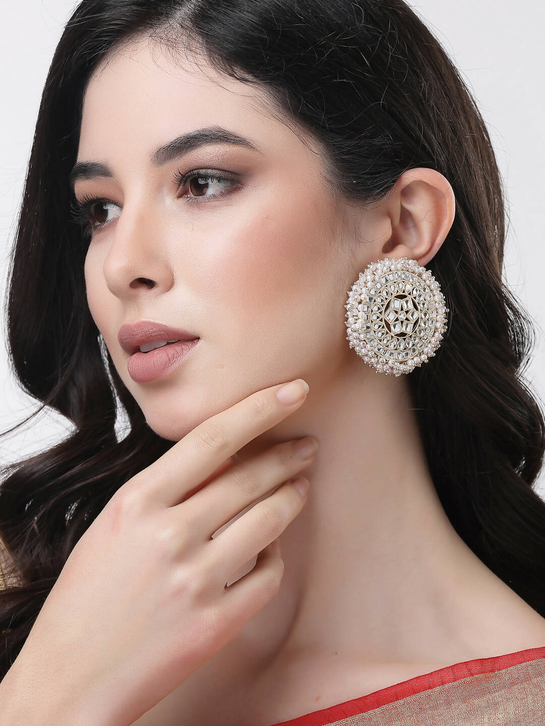 NVR Women Gold-Toned Circular Studs Earrings - Distacart