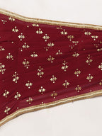Ahalyaa Women's Maroon Georgette Gold Foil Print Ready to Wear Saree