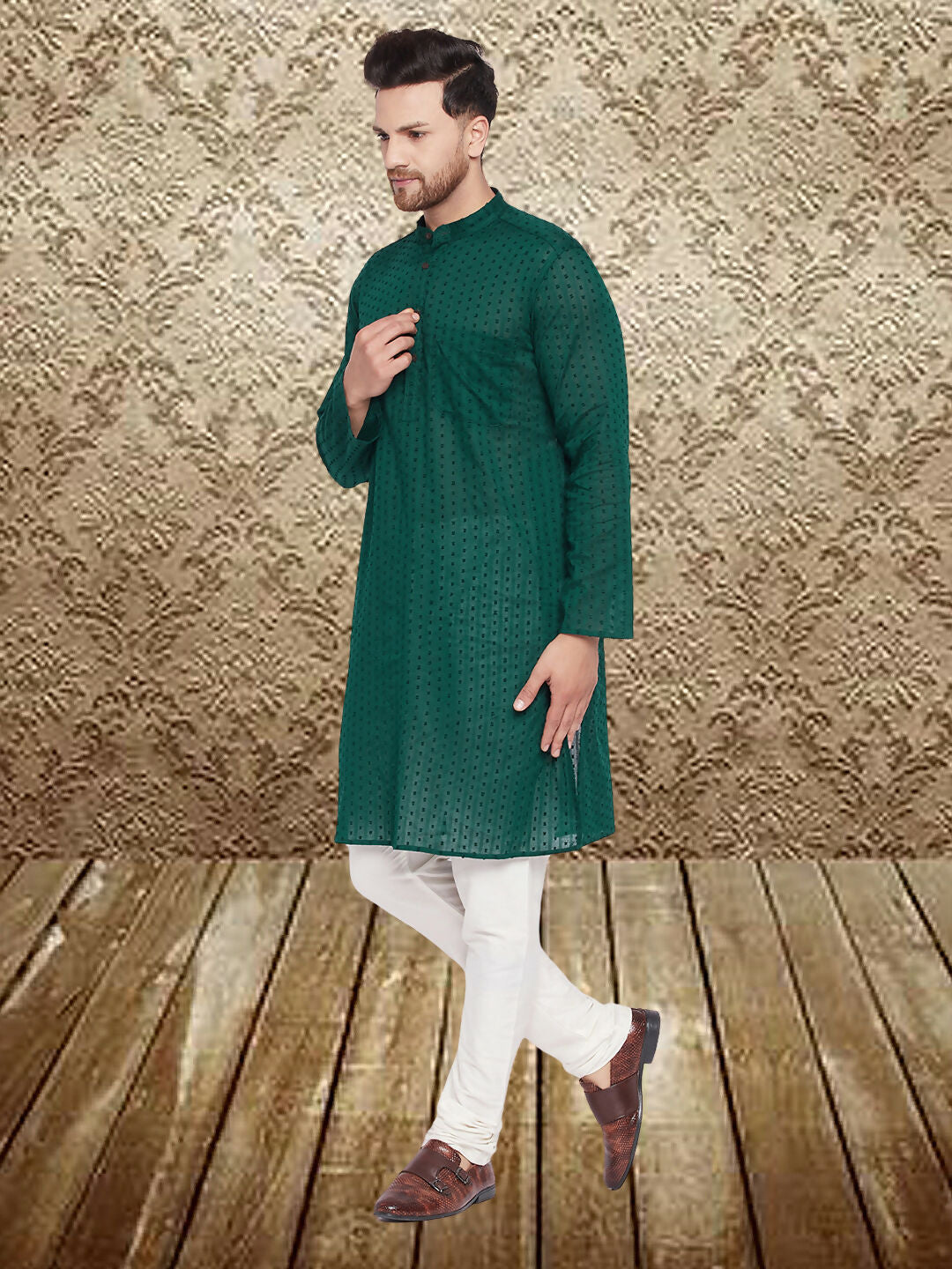 Even Apparels Men's Pure Cotton Green Kurta