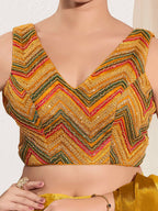 Joban Fashion Mustard Net Padded Blouse With V Neck Sleeveless - Distacart