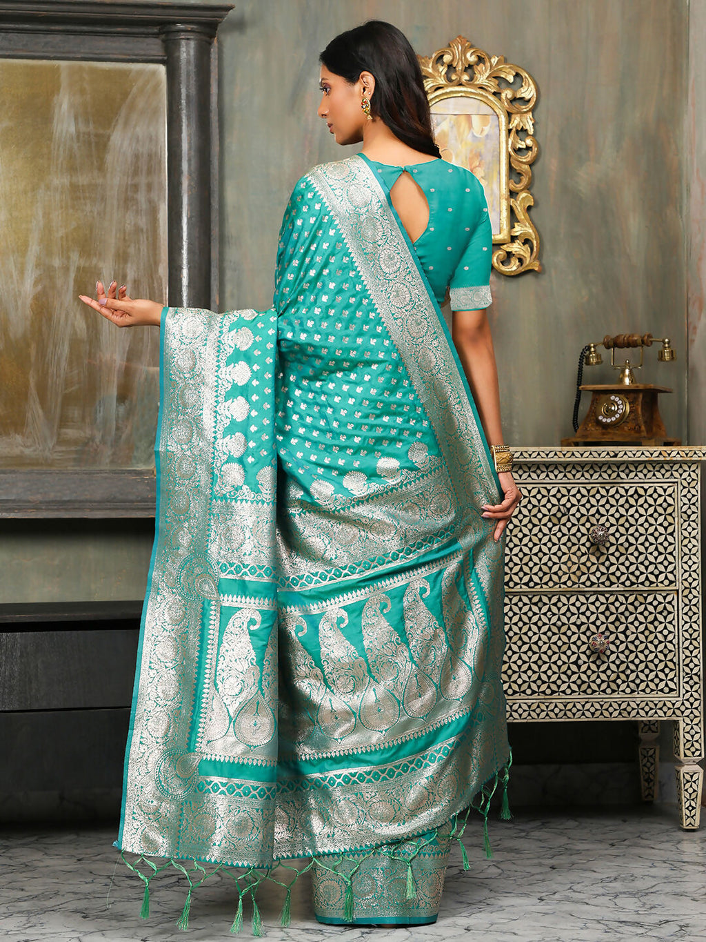 Shree Shyam Fashion Banarasi Silk Rama Green Saree - Distacart