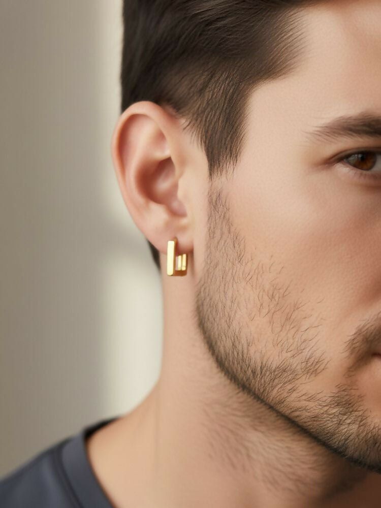 NVR Men's Gold Plated Geomatric Shaped Hoop Earrings - Distacart