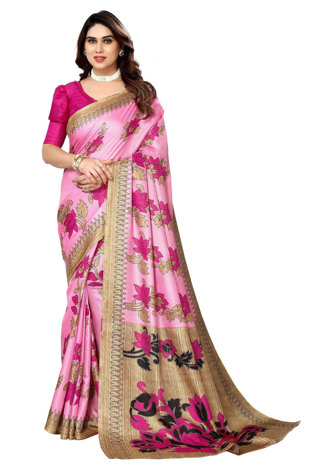 Vamika baby pink Printed Art Silk Saree