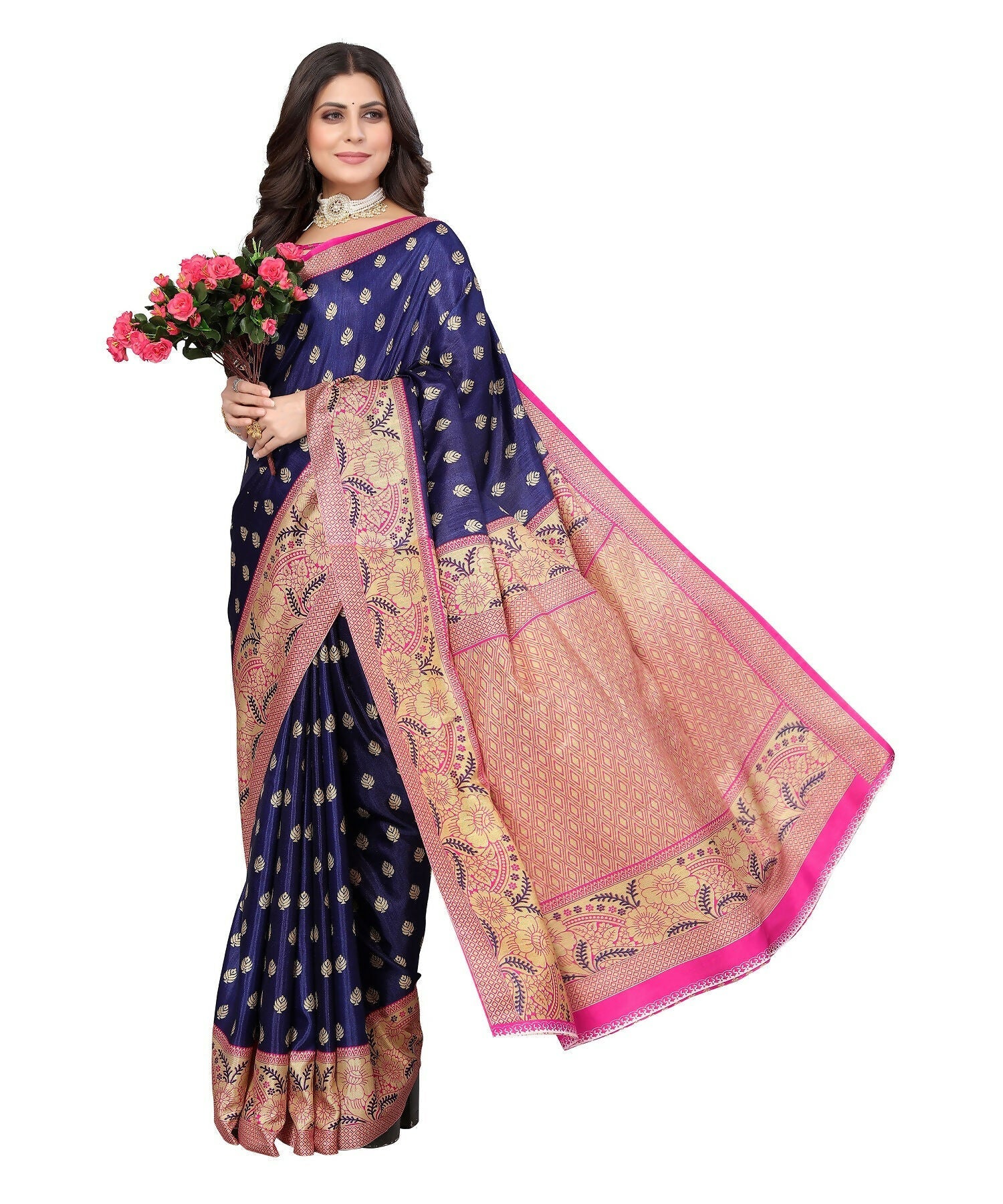 Vamika Navy Blue Printed Art Silk Saree