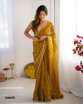NC Chiffon Chex Wevon Chex Designer, Lace Party Wear Saree - Mustard