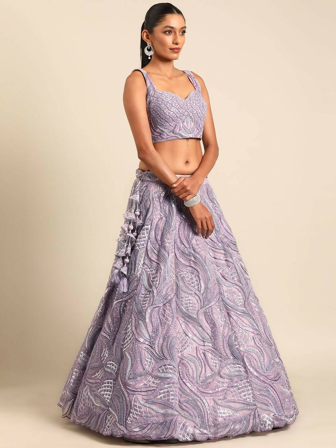 House of Panchhi Lavender Net Sequins and Zarkan embroidery Lehenga choli & Dupatta