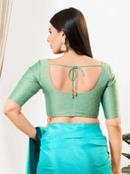 Joban Fashion Sage Green Tissue Padded Blouse With Round Neck Elbow Sleeves - Distacart