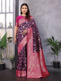 Joban Fashion Banarasi Wine Woven Soft Silk Saree - Distacart