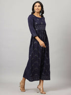 Juniper Women's Navy Festive Printed Flared Dress - Distacart
