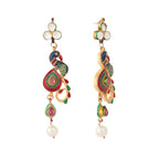 Nuyug 22K Gold Plated Pearl Drop Kundan Studded Ethnic Peacock Shaped Drop Earrings - Distacart