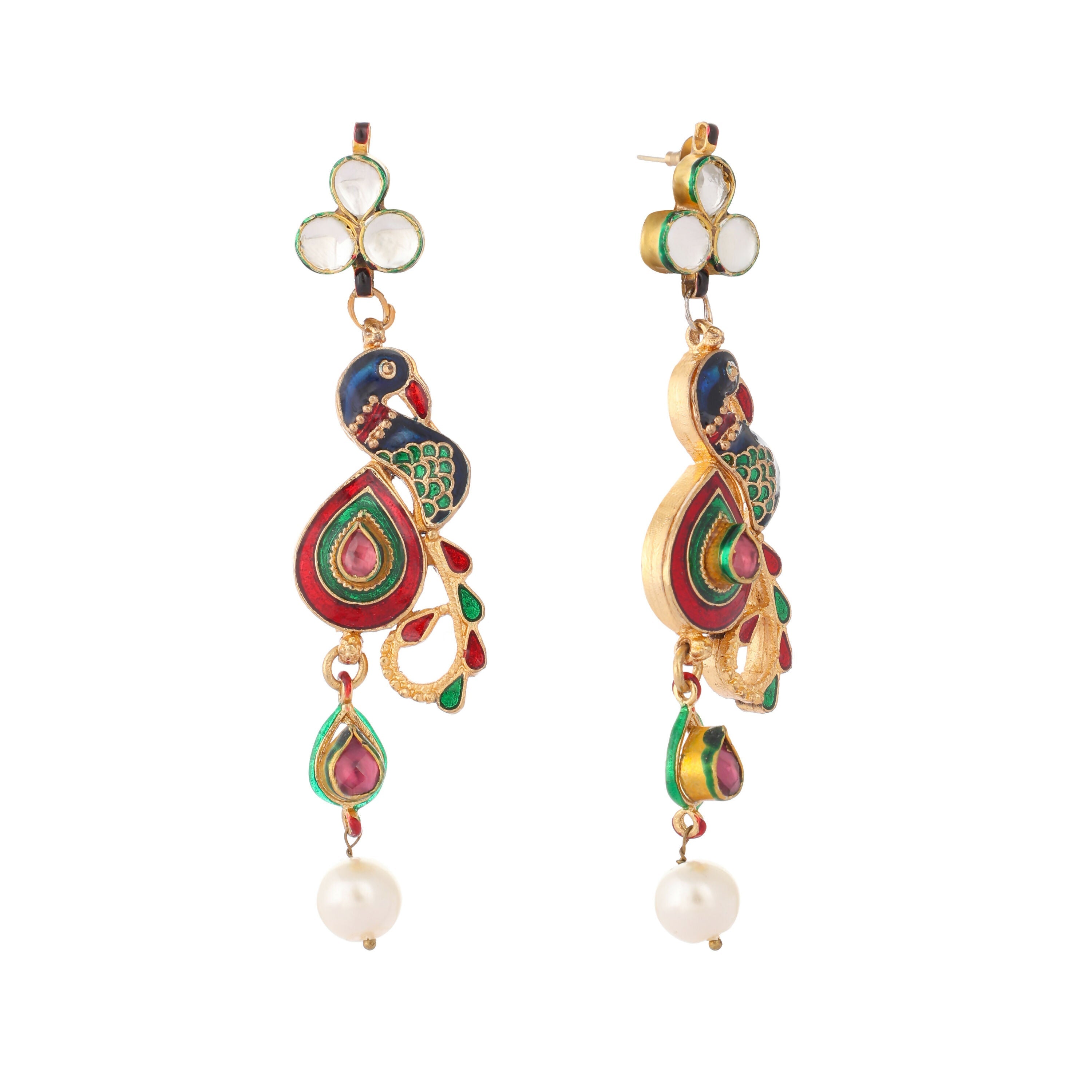 Nuyug 22K Gold Plated Pearl Drop Kundan Studded Ethnic Peacock Shaped Drop Earrings - Distacart