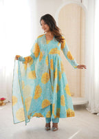 Teeya Creation Multi Color Soft Organza Silk Digital Print Party Wear Gown - Distacart