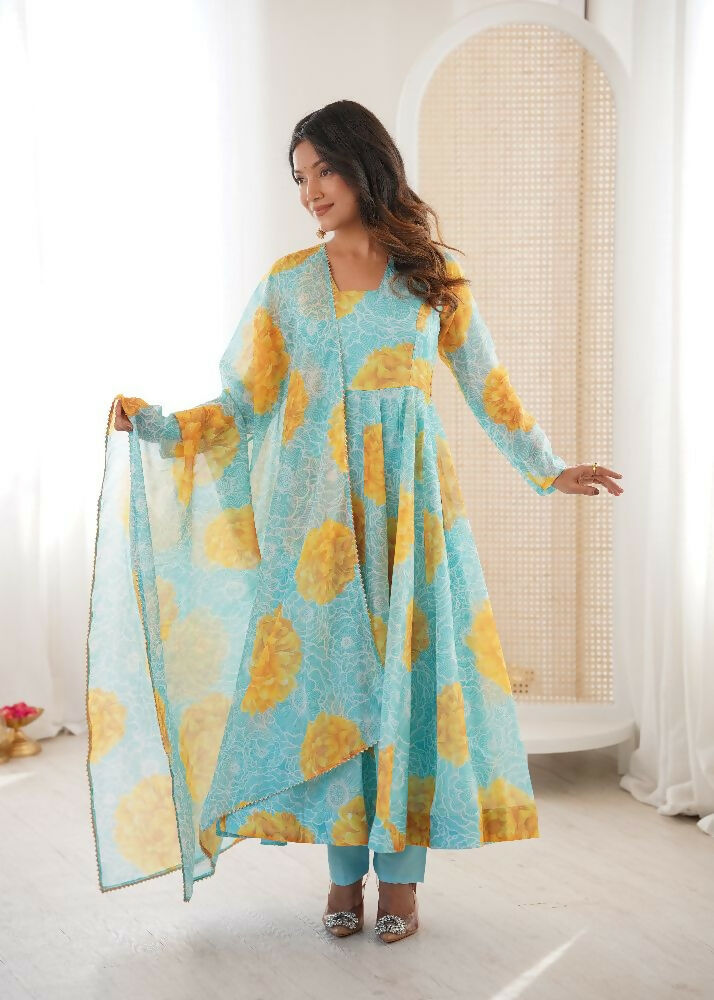Teeya Creation Multi Color Soft Organza Silk Digital Print Party Wear Gown - Distacart