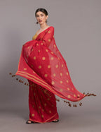 Suta Red Beige Polka Printed Pure Cotton Saree - Distacart