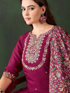 Sangria Embroidered Kurta & Trouser With Dupatta