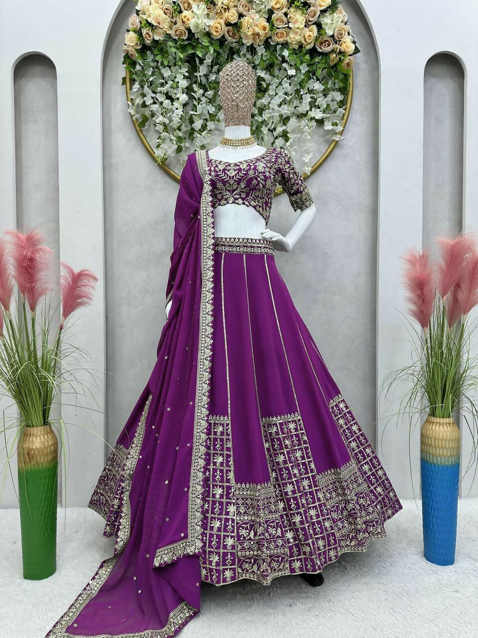 Jyoti Fashion Women's Wine Faux Georgette Sequins with Thread Embroidered Designer Lehenga Choli Set
