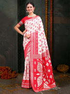 Shree Shyam Fashion Devistuti Red White Linen Cotton Saree