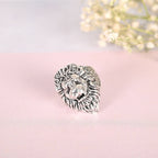 NVR Men Silver-Plated Lion Face Finger Ring