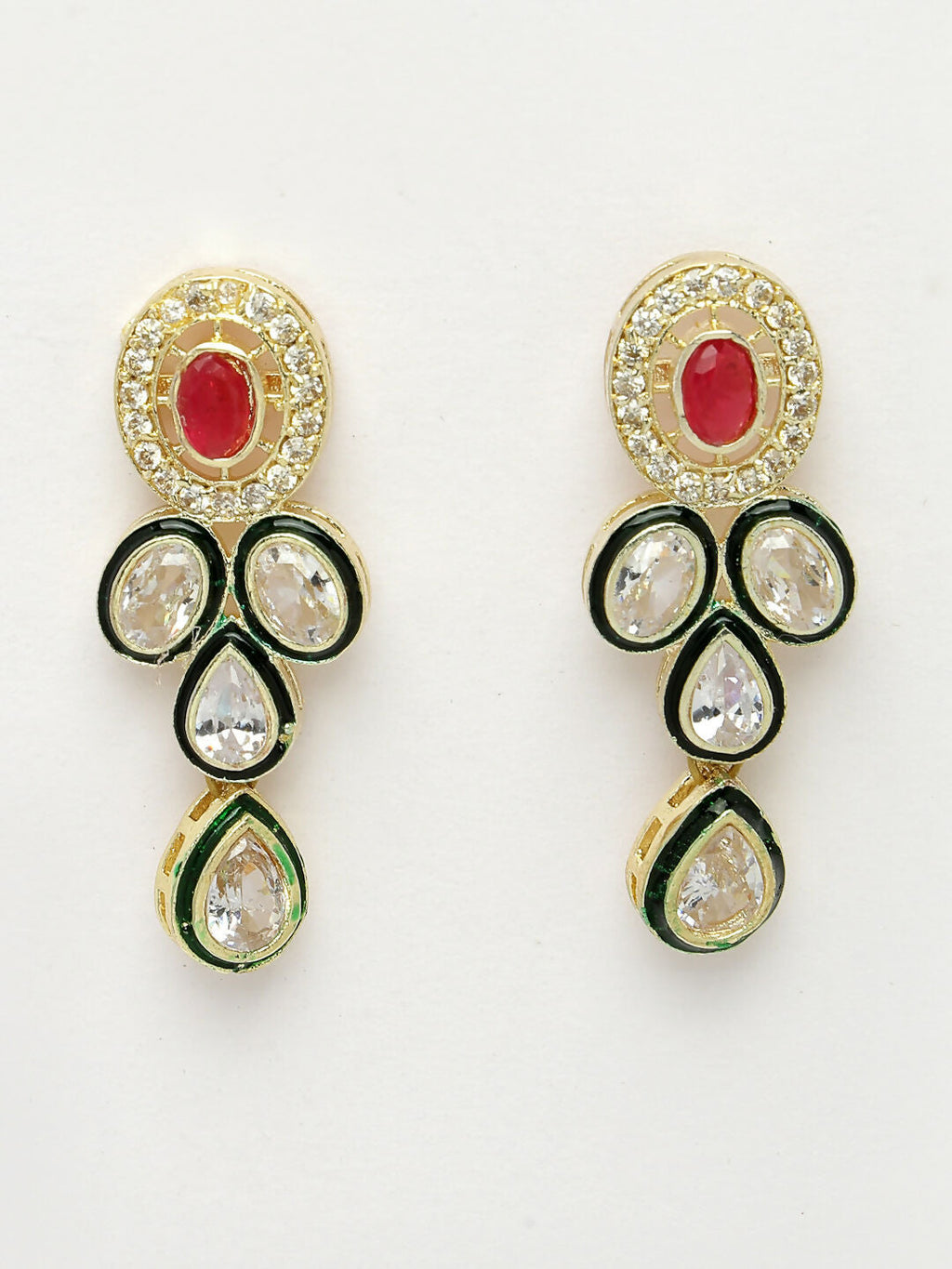 NVR Women's Red & Gold Kundan Studded Handcrafted Jewellery Set