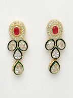 NVR Women's Red & Gold Kundan Studded Handcrafted Jewellery Set