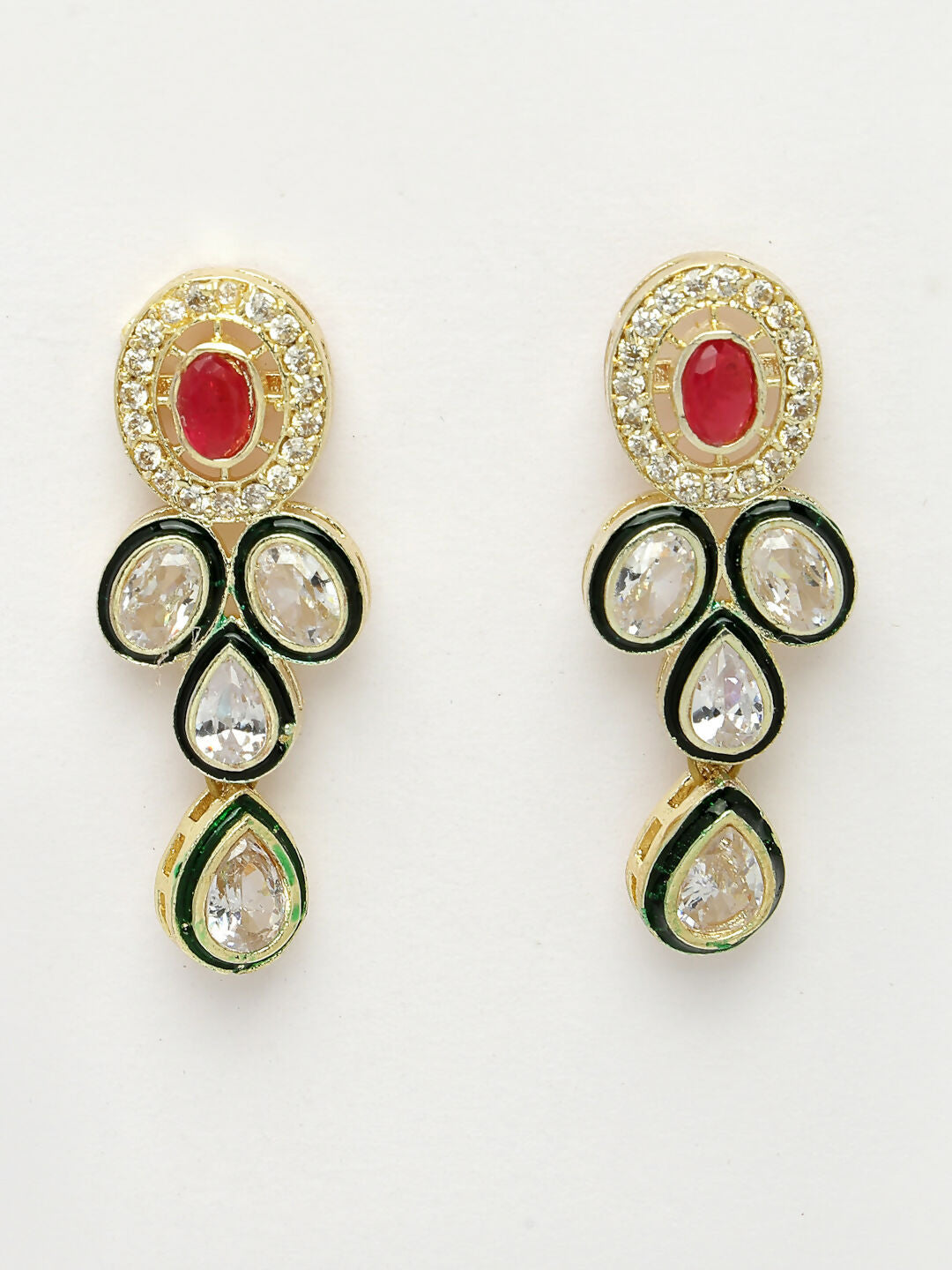 NVR Women's Red & Gold Kundan Studded Handcrafted Jewellery Set