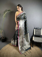 Joban Fashion Black Checked Soft Silk Kanjivaram Silk Saree - Distacart