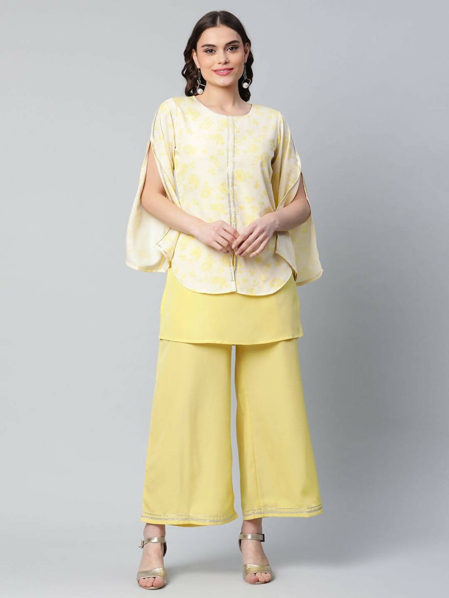Ahalyaa Womens Yellow Crepe Printed Top Palazzo Set - Distacart