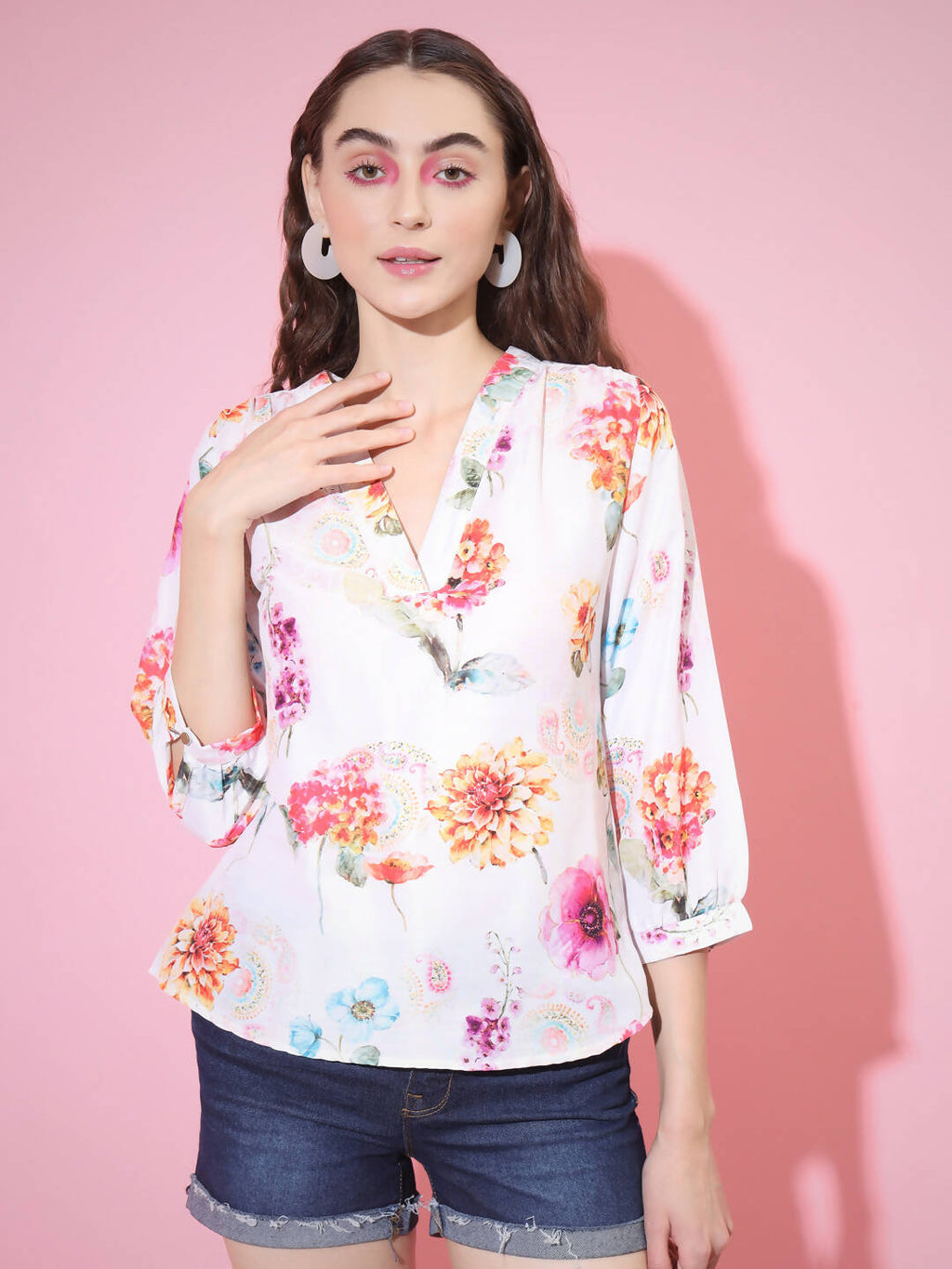 Myshka Women's Multi Printed V-Neck Top