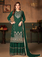 Myra Green Faux Georgette Embroidered Sharara Suit - Distacart