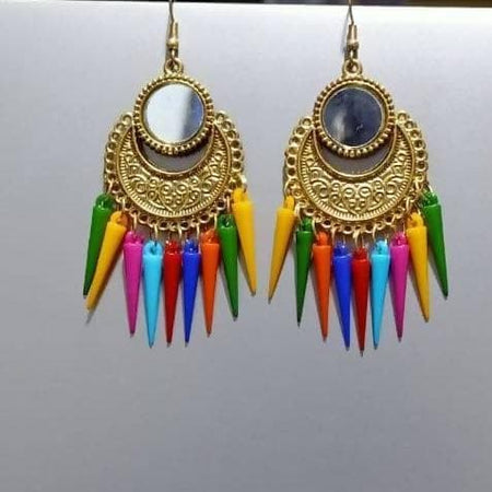 MS Fashion India Designer Mirror Gold Color Chandbali Alloy Multi Color Drops Earrings