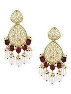 Gold-Toned White Kundan Contemporary Gold-Plated Jhumkas Earrings - Ruby Raang - Distacart