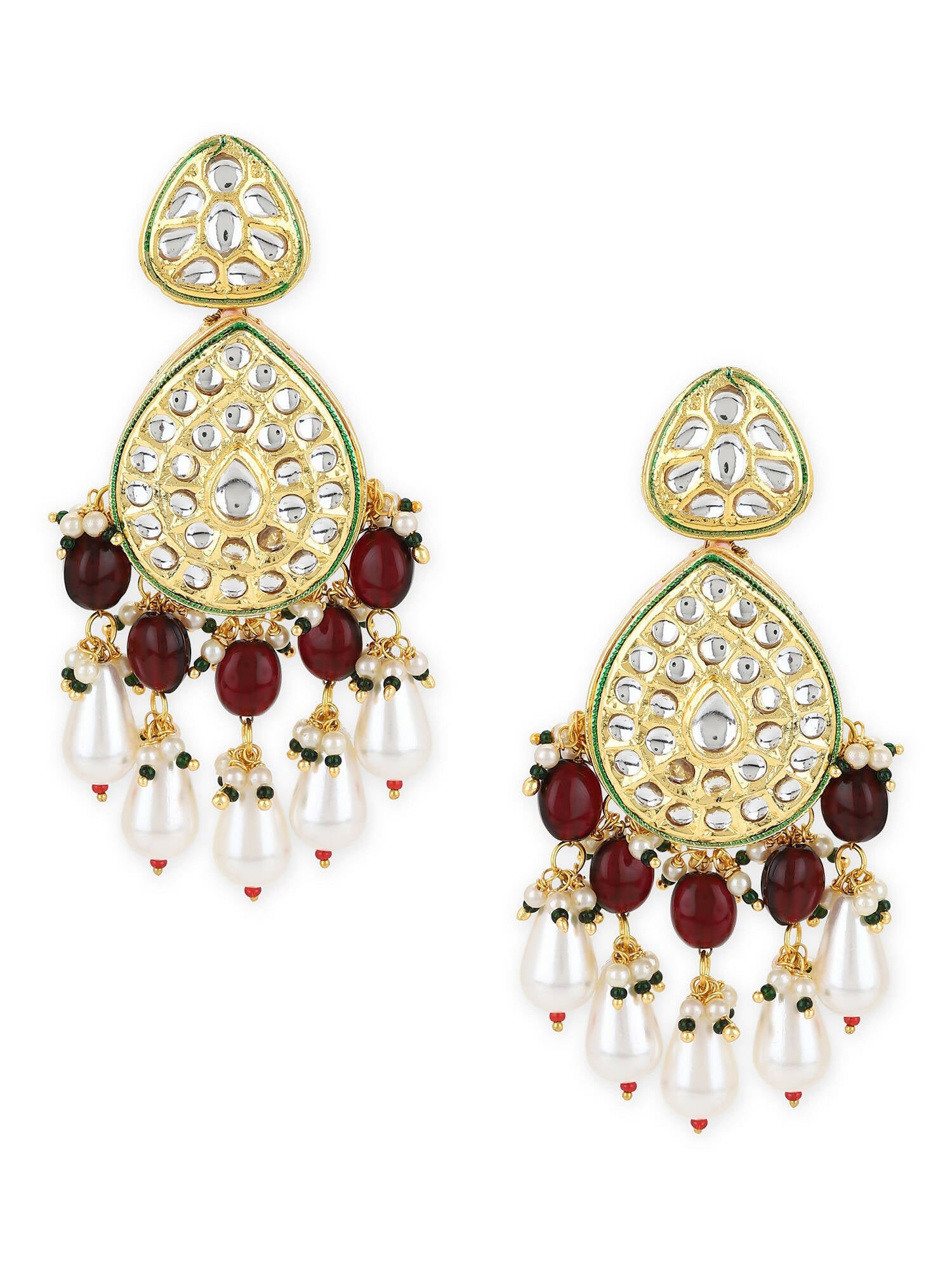 Gold-Toned White Kundan Contemporary Gold-Plated Jhumkas Earrings - Ruby Raang - Distacart
