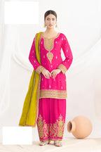 Aarshi Fashions Pink Chinon Wedding Suits