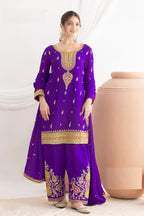 Aarshi Fashions Blue Chinon Wedding Suits