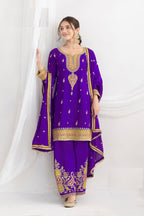 Aarshi Fashions Blue Chinon Wedding Suits